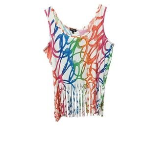 Rouge Women's 3X Art to Wear Fringe Tank T Summer Hippie Boho Beachy Coastal Y2K